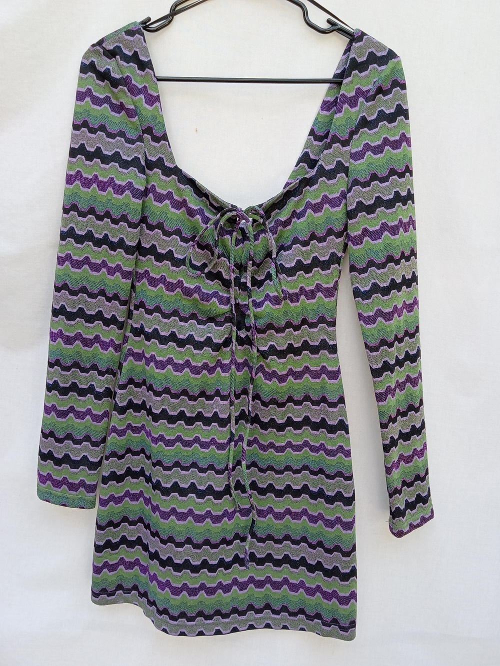 Zara Metallic Striped Chevron Knit Mini Dress Open Back Xs Festival Grunge Y2K